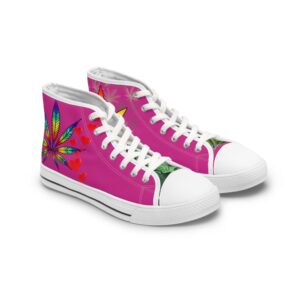 Colorful Women's High Top Sneakers with Leaf and Heart Design