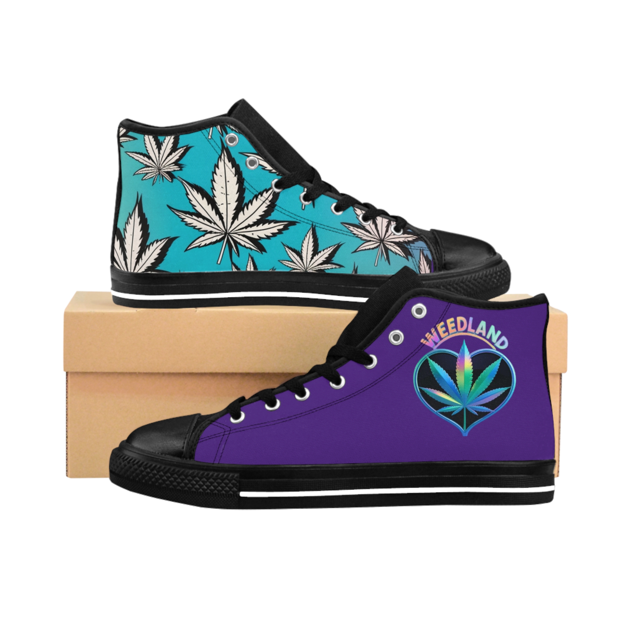 Weedland Men's Classic Sneakers - Stylish High-Top Shoes with Leaf Design